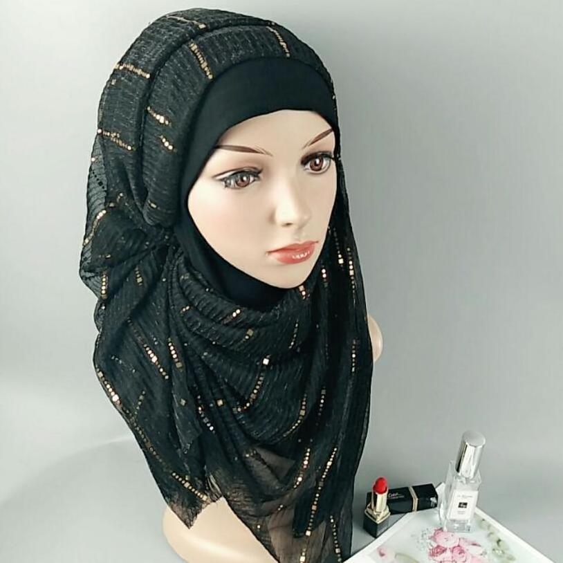 Fashion muslim instant hijab women glitter scarf with sequins