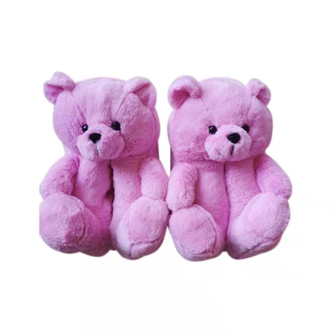 Cheap custom lovely animals plush slipper cute teddy bear bedroom indoor warm winter slipper for girls