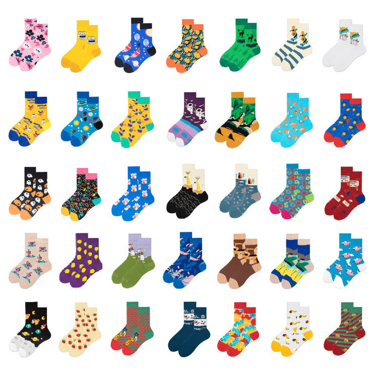 High quality cute funny novelty popular trendy socks organic crew happy socks for men women unisex with custom label packaging