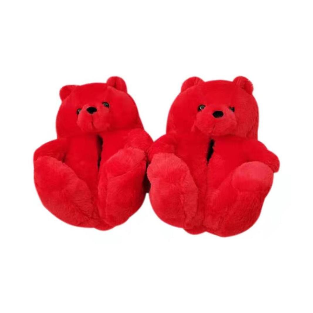 Cheap custom lovely animals plush slipper cute teddy bear bedroom indoor warm winter slipper for girls