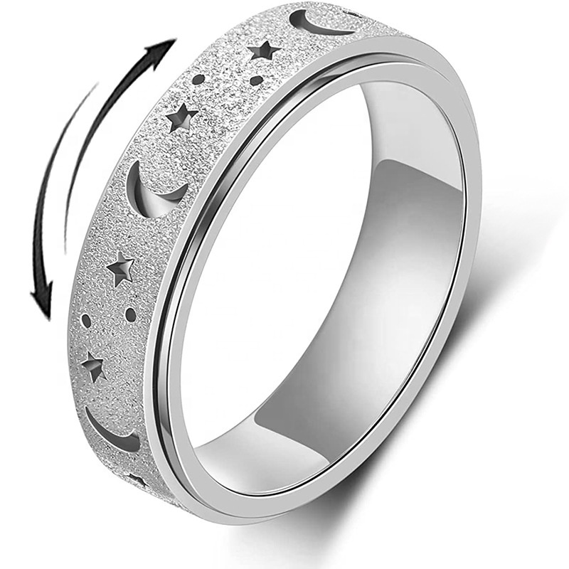 Matte texture rotating ring made of titanium steel decompressed and rotatable stainless steel star moon ring