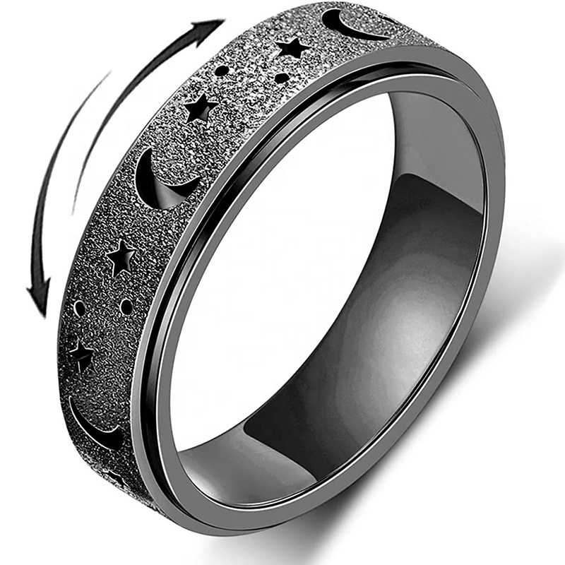 Matte texture rotating ring made of titanium steel decompressed and rotatable stainless steel star moon ring