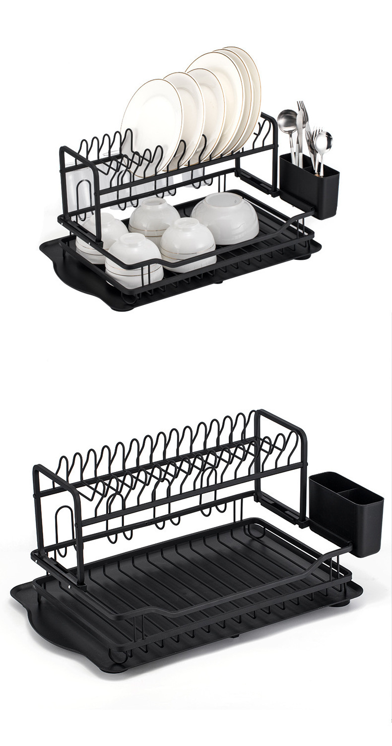 2-Layer Wall Mounted Drying Rack Aluminum Removable Dish Drying Rack Over Sink Kitchen Storage Shelf