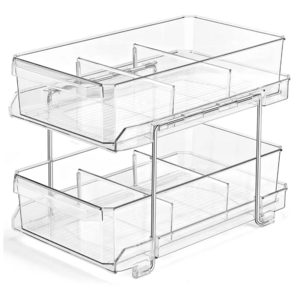 2 Tier Clear Acrylic Organizer With Dividers Slide-Out Storage Container Kitchen Pantry Medicine Cabinet Storage Bins