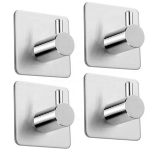 4 Pack Wall Hooks Hanger Bathroom Office Hooks Kitchen Home Stick Stainless Steel Adhesive Hooks