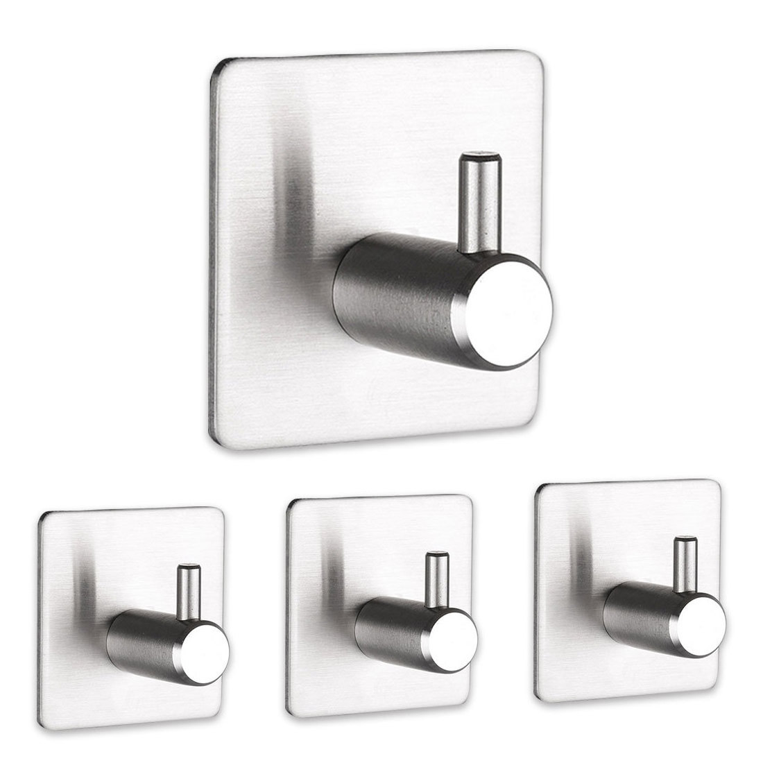 4 Pack Wall Hooks Hanger Bathroom Office Hooks Kitchen Home Stick Stainless Steel Adhesive Hooks