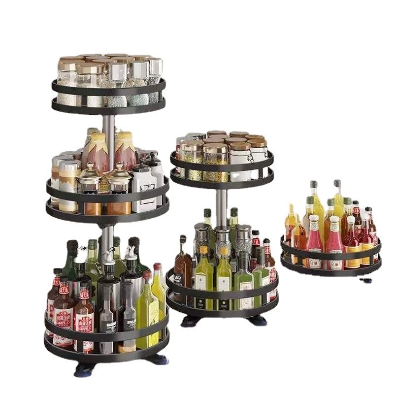 360 Degree Rotating Stainless Steel Adjustable Shelf 3 Tier Organizers Cabinet Metal Spice Rack