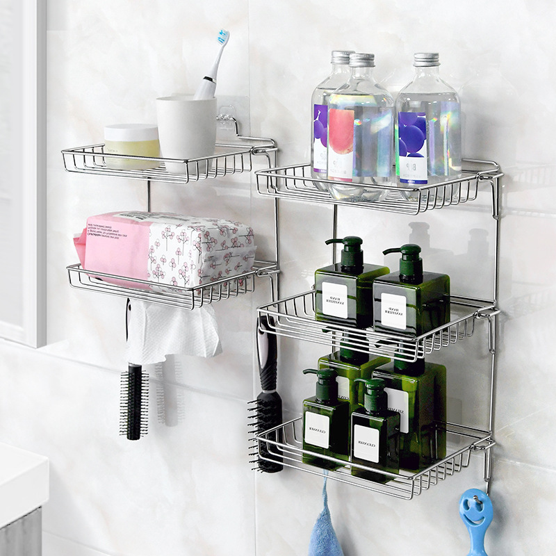 Stainless Steel Foldable Storage Rack No Punching Kitchen Bathroom Wall-Mounted Toilet Storage Rack