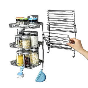 Stainless Steel Foldable Storage Rack No Punching Kitchen Bathroom Wall-Mounted Toilet Storage Rack