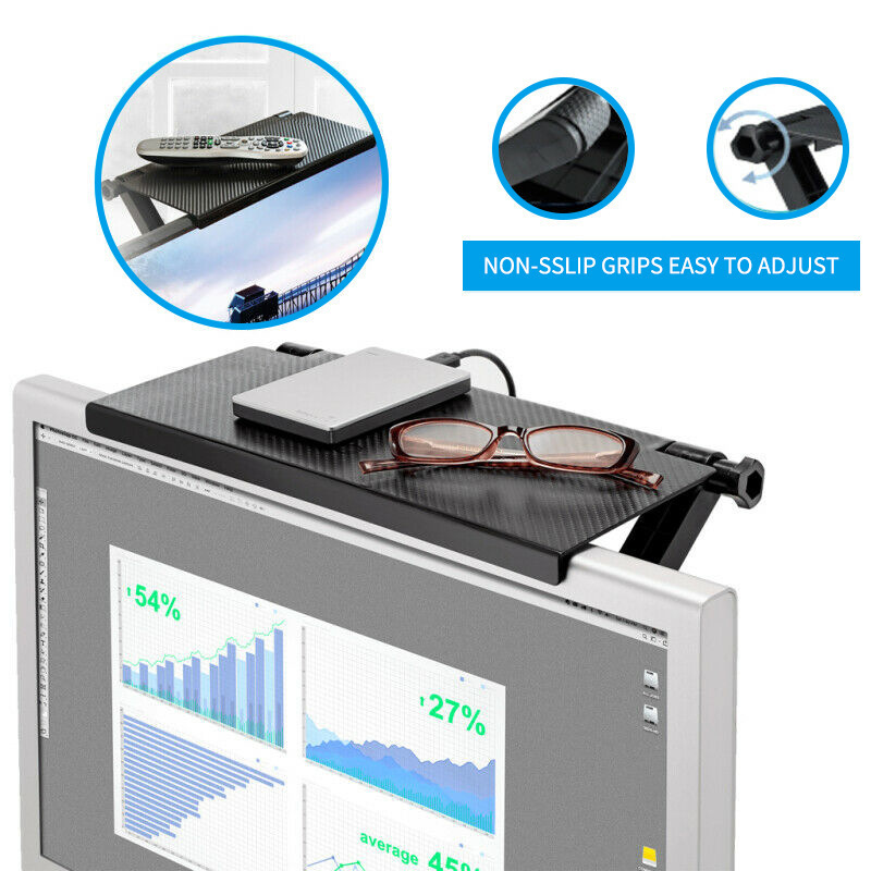 Adjustable Monitor Top Shelf TV Top Storage Bracket Computer Screen Shelf for Cellphone Media Boxes