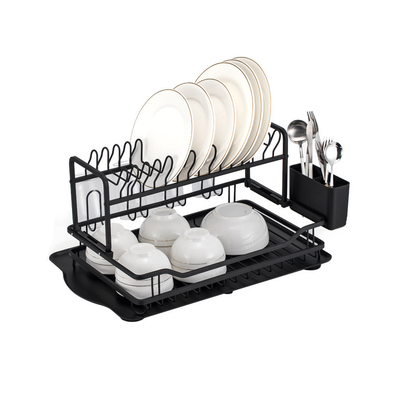 2-Layer Wall Mounted Drying Rack Aluminum Removable Dish Drying Rack Over Sink Kitchen Storage Shelf