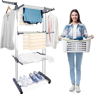 Foldable 3 Layers Adjustable Clotheslines Drying Rack Laundry Clothes Hanger Laundry Drying Rack