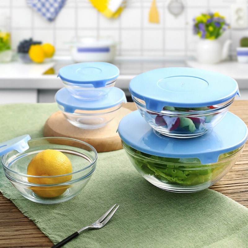 5 Pack Kitchen Glass Bowl Set Glass Organizer For Food