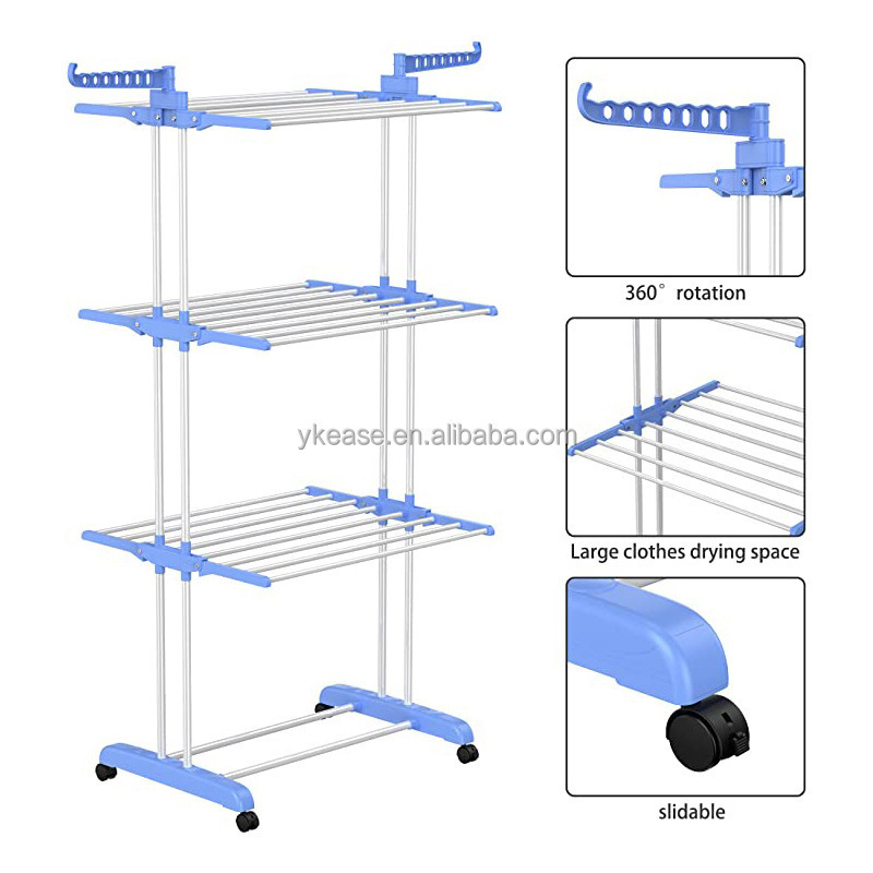 Foldable 3 Layers Adjustable Clotheslines Drying Rack Laundry Clothes Hanger Laundry Drying Rack