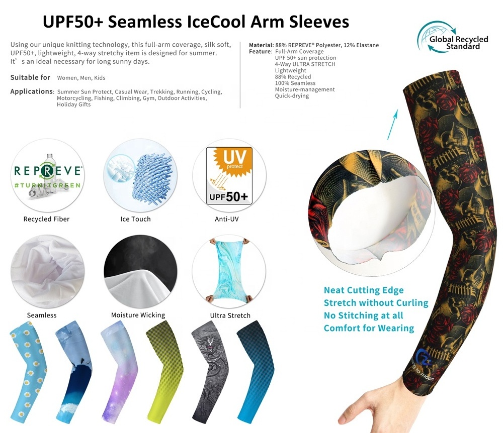 Custom Logo UPF 50+ Summer Cooling Anti UV Sun Protection Running Sports Arm Sleeves for Men Women Cycling Seamless Arm Sleeve