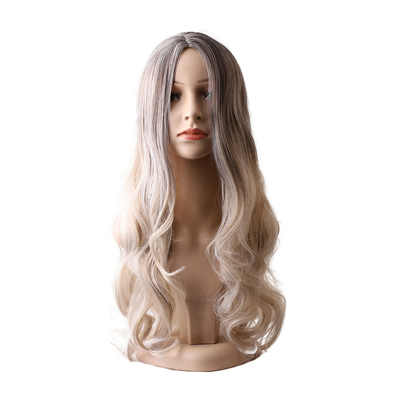 Water Wave Synthetic Hair Wigs Matte Full Lace Cheap Wholesale 10 Colors Elastic Lace Long Hair Wig for Caucasian Women 65cm