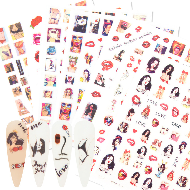 2023 new nail stickers design luxury Decals kiss nail stickers self adhesive beauty sexy lips nails art sticker