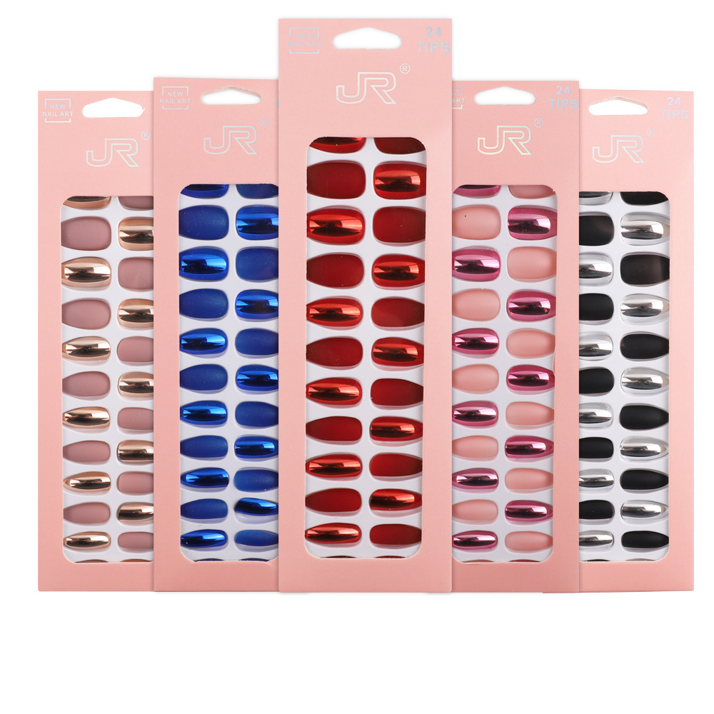 24pcs/box Packaging Press on Nail Wholesale Nails Matte Gel Polish UV Press On Coloured Pre-Glue False Nails