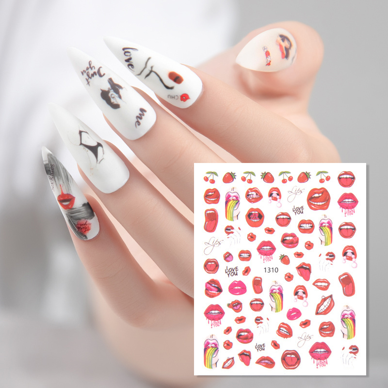 2023 new nail stickers design luxury Decals kiss nail stickers self adhesive beauty sexy lips nails art sticker