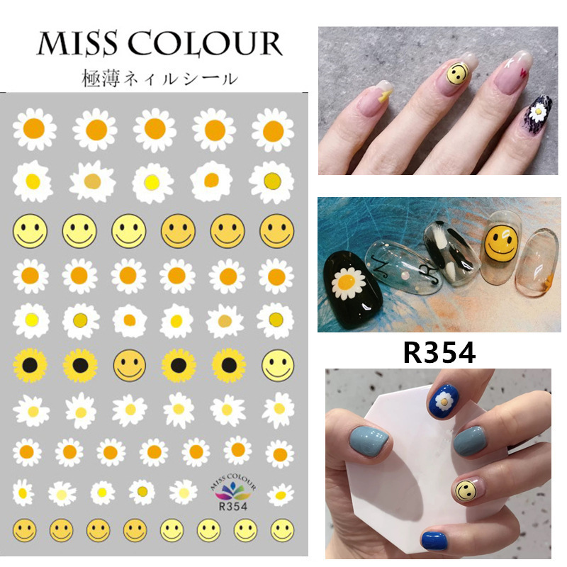 Graffiti Fun Nail Art Stickers Decal 3D Abstract Face Nail Decals Heart Sunflower Smiley Daisy Designs Nail Decorations Stickers