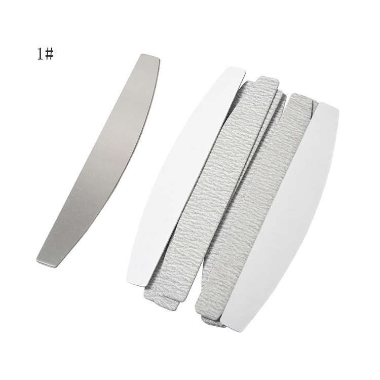 Durable replaceable sandpaper private label half moon 180/240 grit nail file professional metal stainless steel nail file