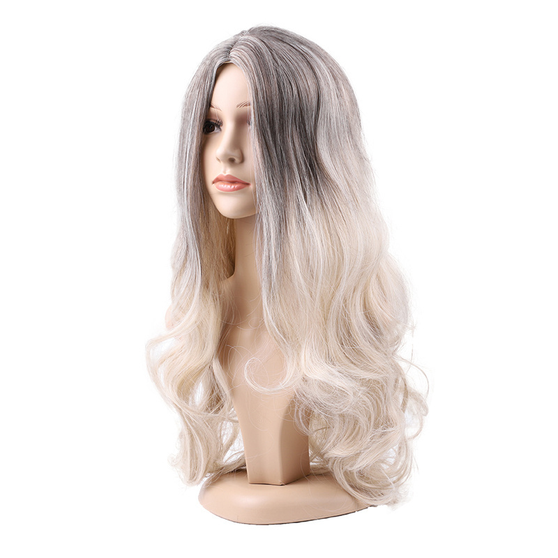 Water Wave Synthetic Hair Wigs Matte Full Lace Cheap Wholesale 10 Colors Elastic Lace Long Hair Wig for Caucasian Women 65cm