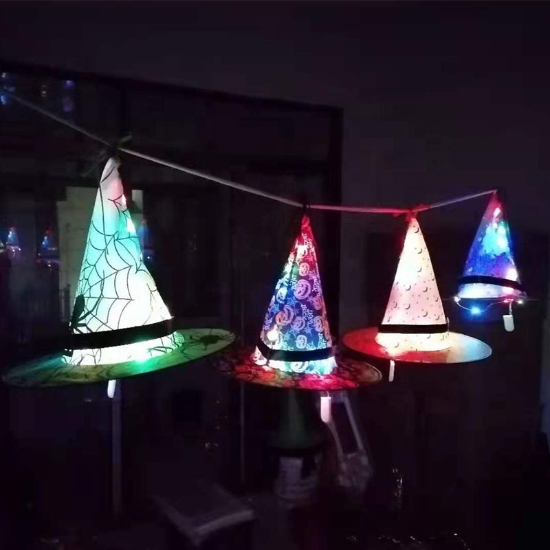 Halloween Decorations Witch Hat Lights Halloween LED Hanging Lighted Glowing Witch Hats for Outdoor Garden Decoration