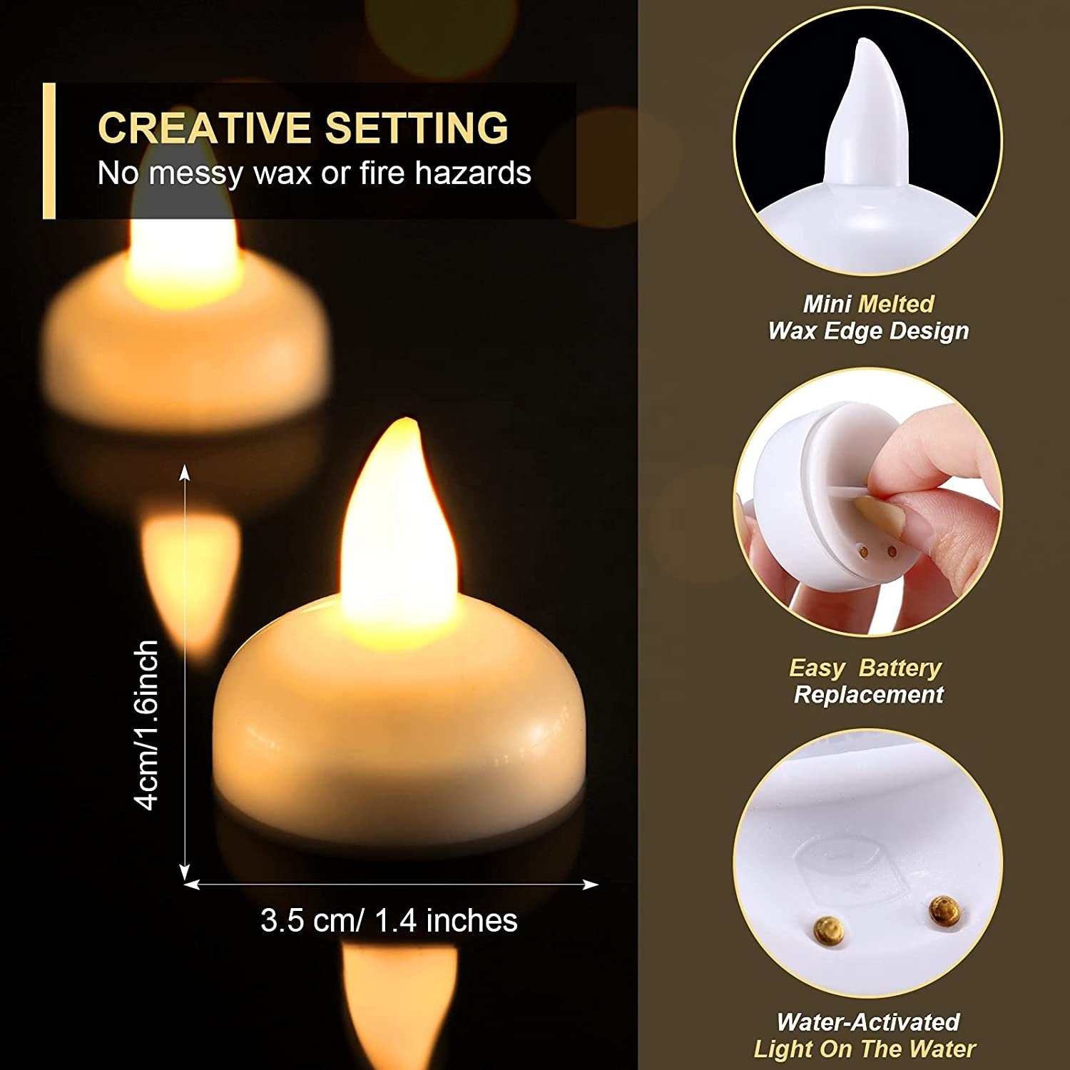 High quality Flameless Floating Candles Waterproof LED Tea Lights Candles for Holiday Wedding Party Pool Centerpiece decor