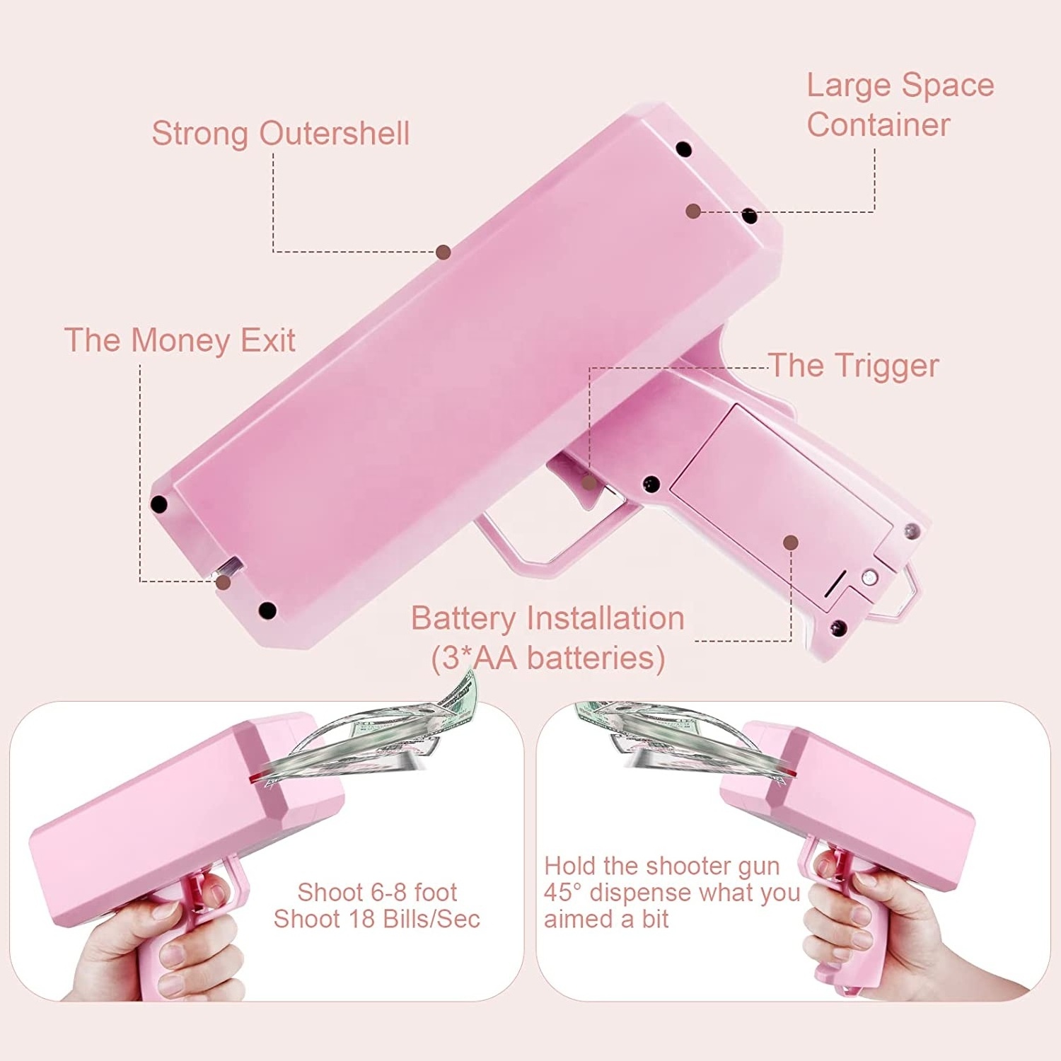 Custom logo Make it Rain Money Gun Paper Playing Spray Money Toy Gun Handheld Spray Cash Gun for Game Movies Party Supplies Toy