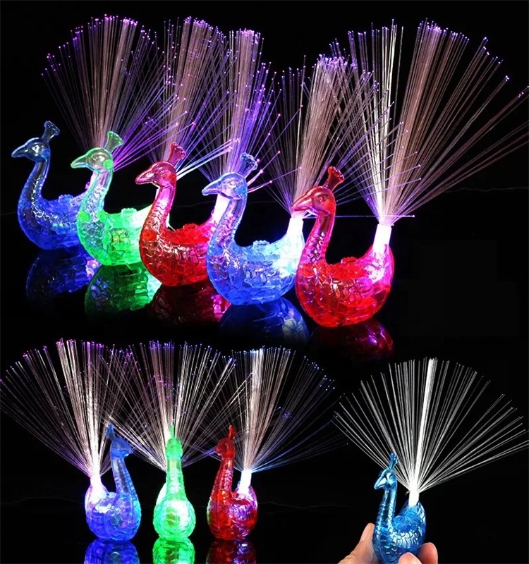 Peacock Shaped Fiber Optic Lights Rings Lamp Fiber Finger Light Colorful LED Rings Party Gadgets Toys for kids adult