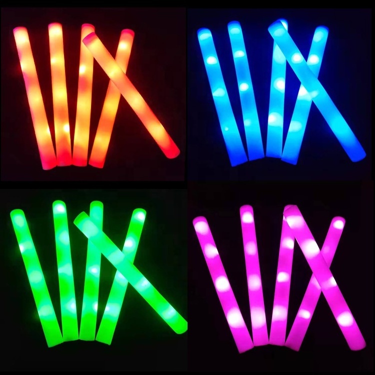 Custom logo 3 Modes Colorful Flashing Glow Batons Light up Foam Sticks LED Foam Glow Sticks Glow in The Dark Party Supplies