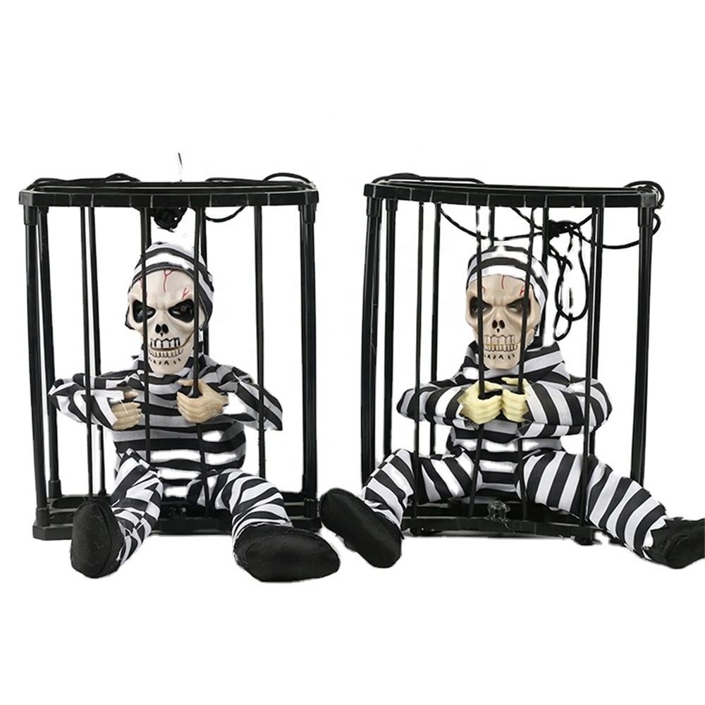 Hot sale Horror Prisoner Props Tricky Toy Infrared Induction Luminous Sounding Prison Death Hanging Ghost halloween Party Decor