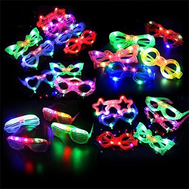 LED Glasses 7 Shapes 6 LED Glow in the Dark Party Supplies Favor for Kids Adult Light up Toy Glasses for Birthday Christmas