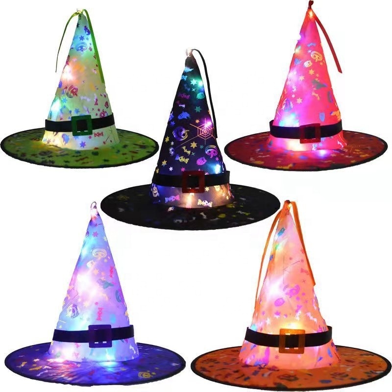 Halloween Decorations Witch Hat Lights Halloween LED Hanging Lighted Glowing Witch Hats for Outdoor Garden Decoration