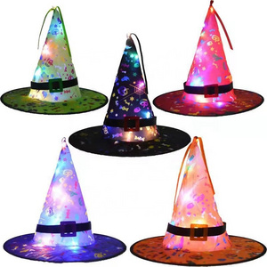 Halloween Decorations Witch Hat Lights Halloween LED Hanging Lighted Glowing Witch Hats for Outdoor Garden Decoration