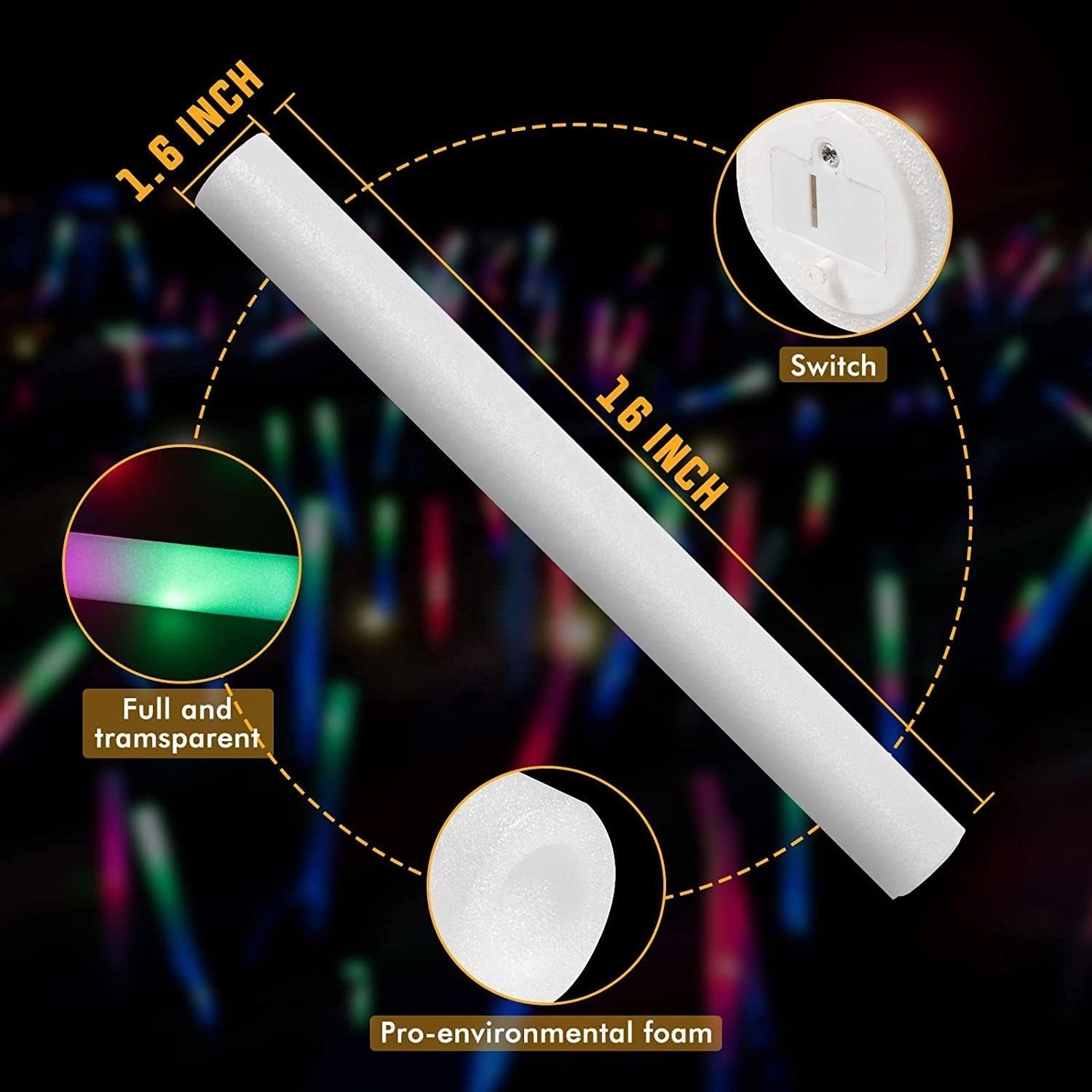 Custom logo 48cm Glow Sticks LED Foam Glow Sticks for Wedding Raves, Concert, Party, Camping, Sporting Events