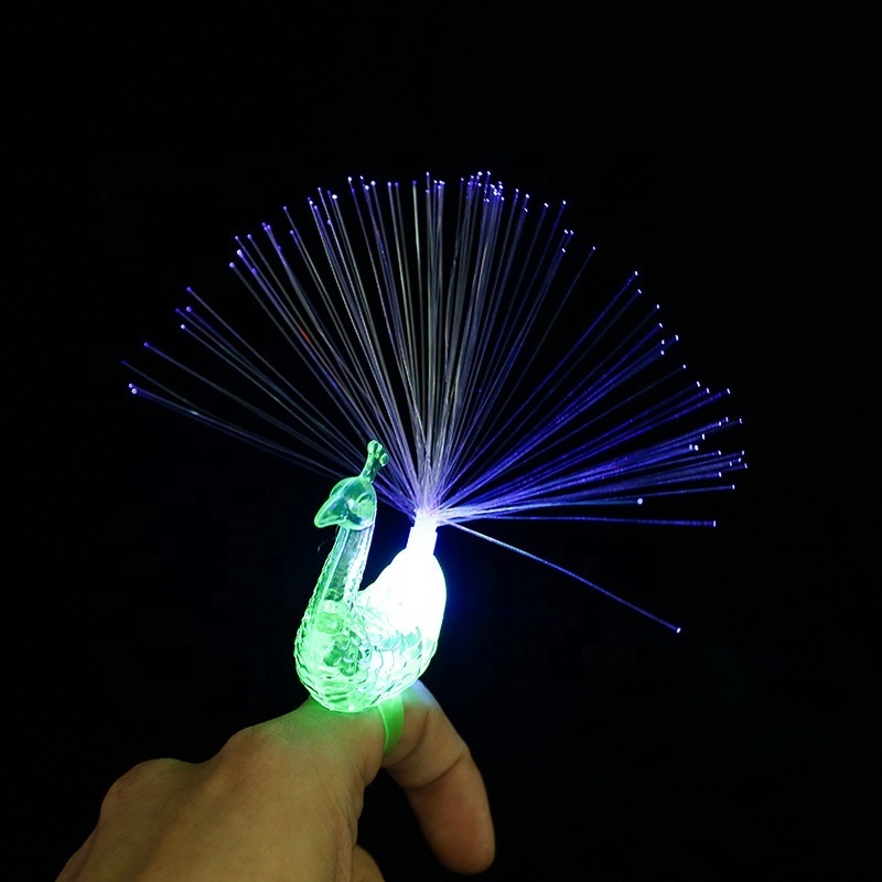 Peacock Shaped Fiber Optic Lights Rings Lamp Fiber Finger Light Colorful LED Rings Party Gadgets Toys for kids adult