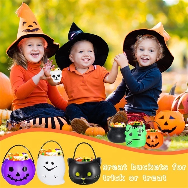 Halloween Candy Bucket Mini Halloween Candy Holder Pumpkin Ghost Cauldron Candy Bucket for Halloween Party Supplies