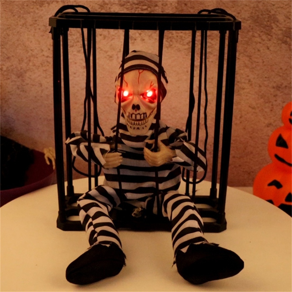 Hot sale Horror Prisoner Props Tricky Toy Infrared Induction Luminous Sounding Prison Death Hanging Ghost halloween Party Decor