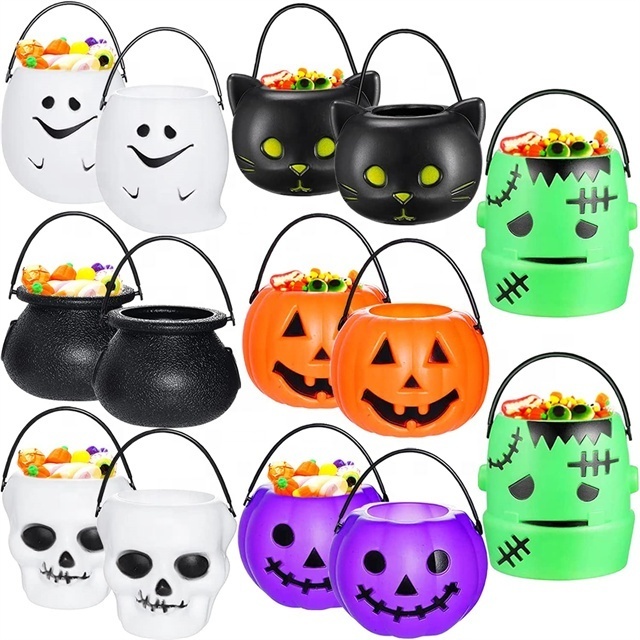 Halloween Candy Bucket Mini Halloween Candy Holder Pumpkin Ghost Cauldron Candy Bucket for Halloween Party Supplies