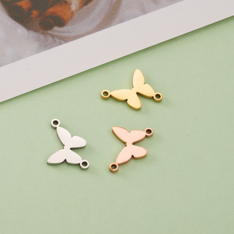 2023 Wholesale DIY Pendant Accessory Butterfly Charms For Jewelry Making Stainless steel Butterfly Charm Double Hoop Pendant