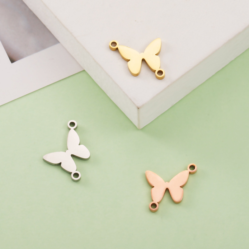 2023 Wholesale DIY Pendant Accessory Butterfly Charms For Jewelry Making Stainless steel Butterfly Charm Double Hoop Pendant