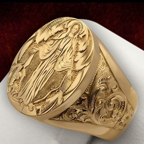 18K Gold Ring Fashion Virgin Mary Prayer Rings European And American Emblem Hand-carved Religious Ring For Wish Hot Sell