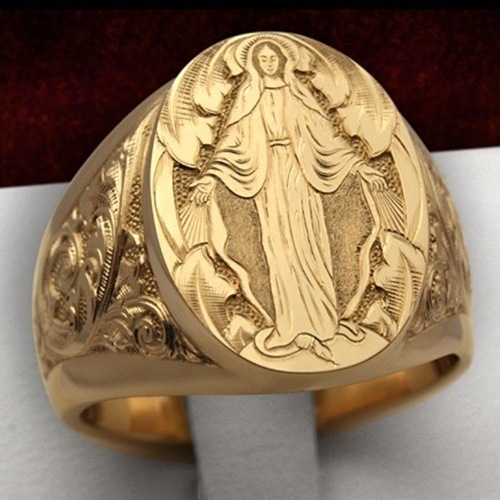 18K Gold Ring Fashion Virgin Mary Prayer Rings European And American Emblem Hand-carved Religious Ring For Wish Hot Sell