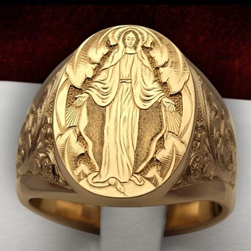 18K Gold Ring Fashion Virgin Mary Prayer Rings European And American Emblem Hand-carved Religious Ring For Wish Hot Sell