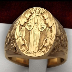 18K Gold Ring Fashion Virgin Mary Prayer Rings European And American Emblem Hand-carved Religious Ring For Wish Hot Sell