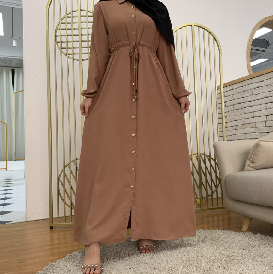 Luxury turkish abaya solid color full button slim dress long skirt abaya muslim dress islamic clothing for women