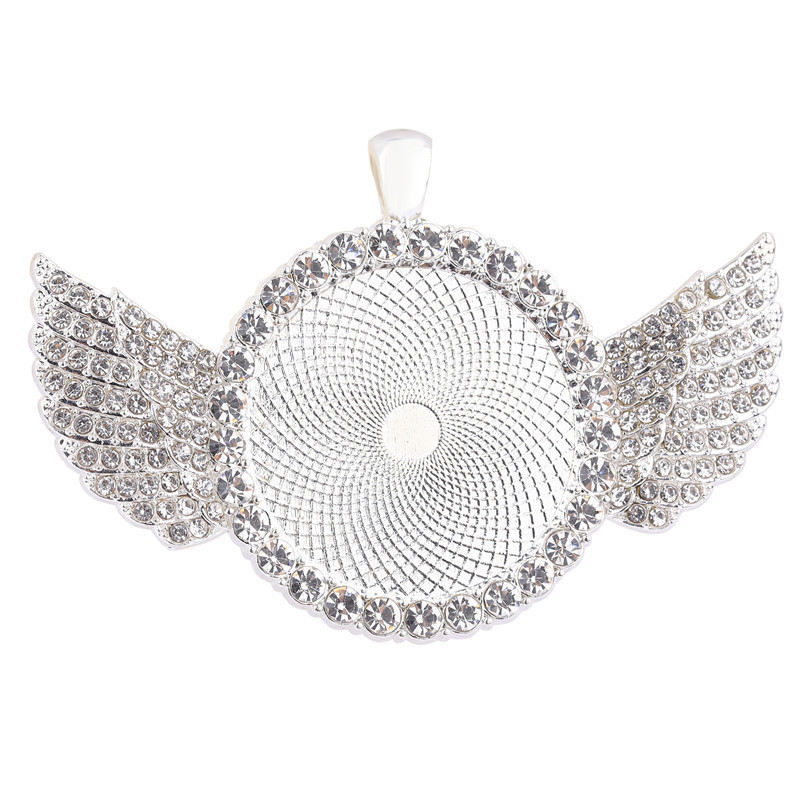 Wholesale High Quality 30mm Round Wings Hip Hop Necklace Pendant Charm Gem Pendant Tray for DIY Necklace Jewelry