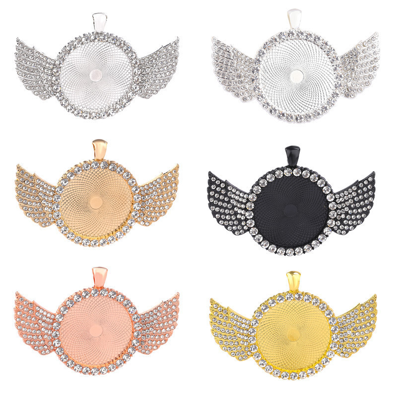 Wholesale High Quality 30mm Round Wings Hip Hop Necklace Pendant Charm Gem Pendant Tray for DIY Necklace Jewelry