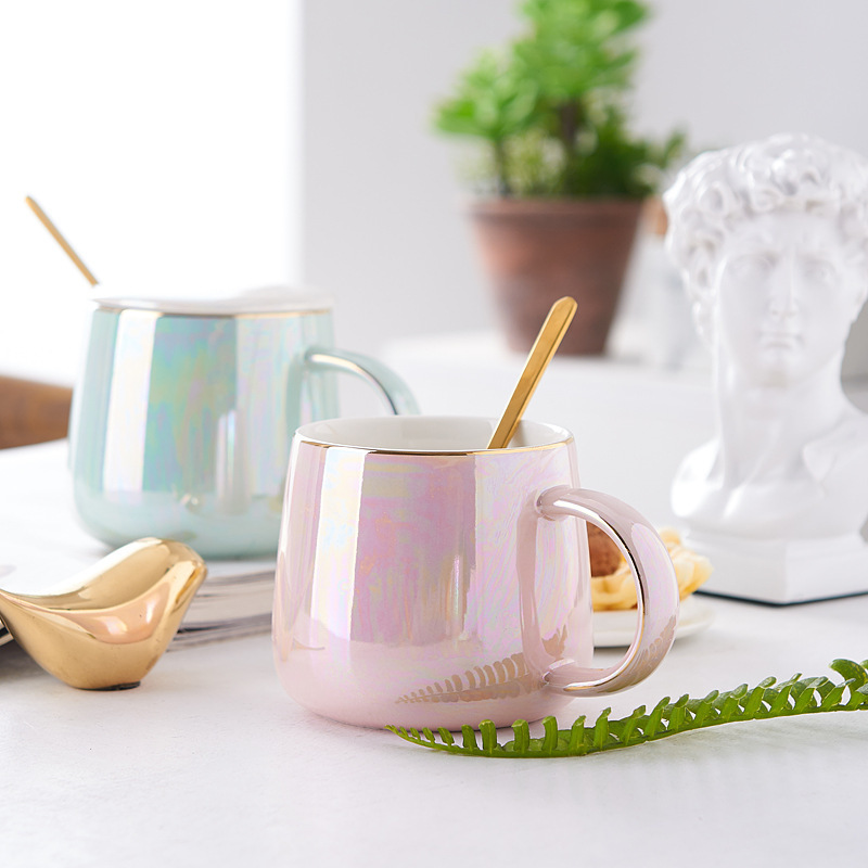 Creative personality ceramic household with spoon lid mug coffee cup couples ceramic cup promotional gift Teachers' Day